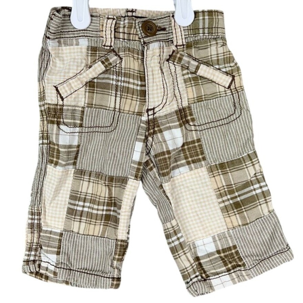 Old Navy Pants 3-6 Months Patchwork Quilted Elastic Waist Brown Cotton